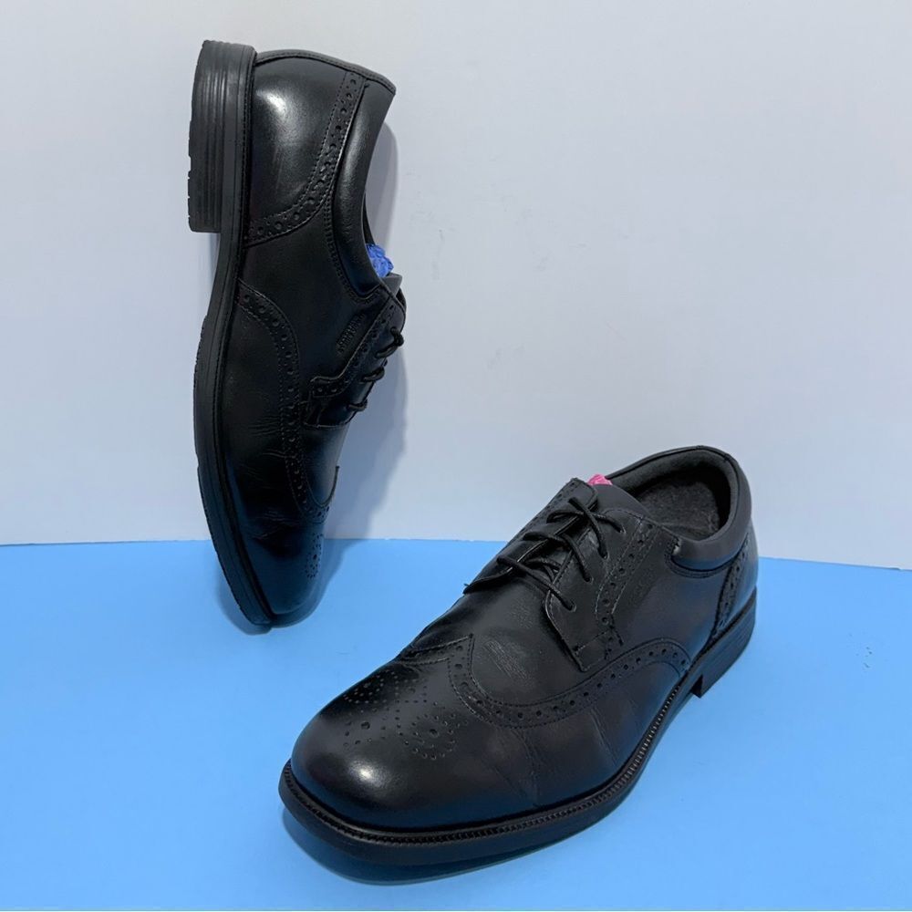 Rockport Men’s Wingtip Oxford Shoes – Black Leather, Waterproof, Size 12”
